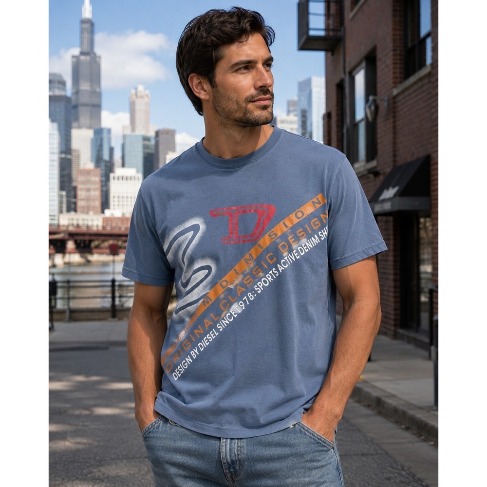 Vintage DIESEL Graphic T-shirt Large Blue Original Classic Design Italy -2597